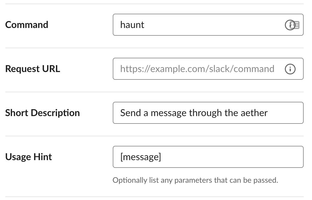 Create slash command dialog